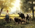 Une laitière avec ses vaches un jour d’été Vie rurale réalisme Julien Dupré